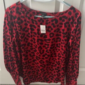 Ann Taylor Red and Black Animal Print Blouse